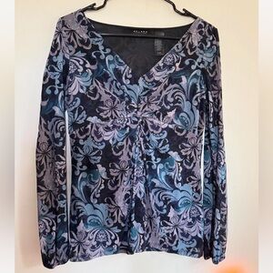 Axcess Liz Claiborne Blue and White Babydoll Patterned top
